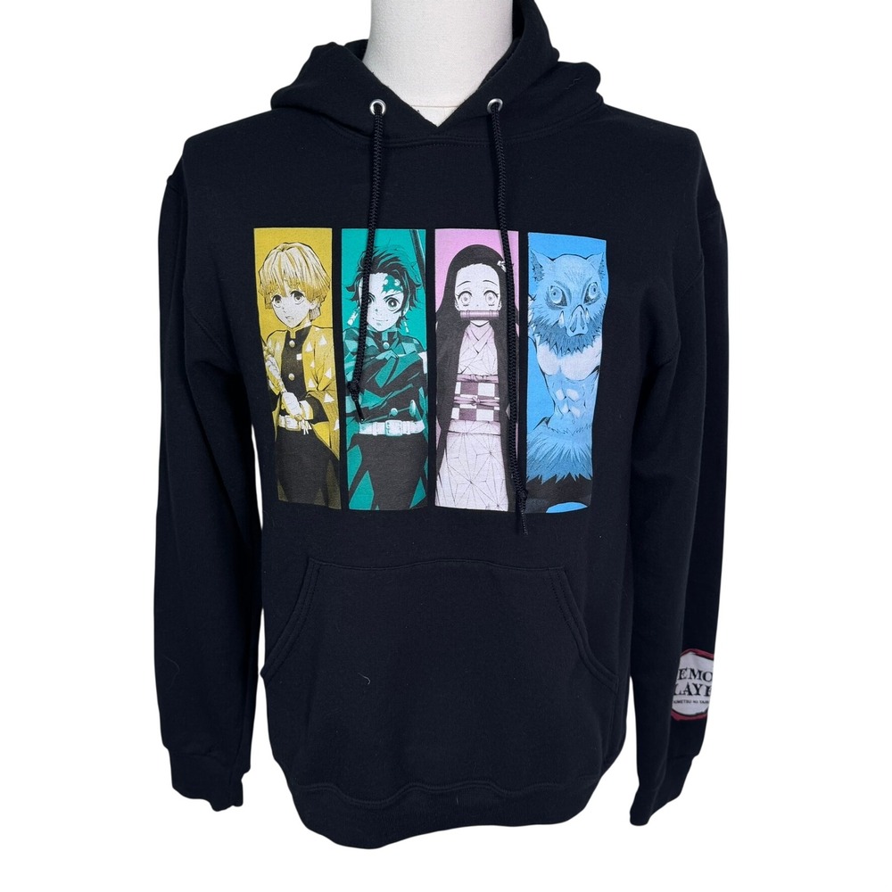 DEMON SLAYER Men's Small Kimetsu no Yaiba Black Hoodie Tanjiro Nezuko Graphic